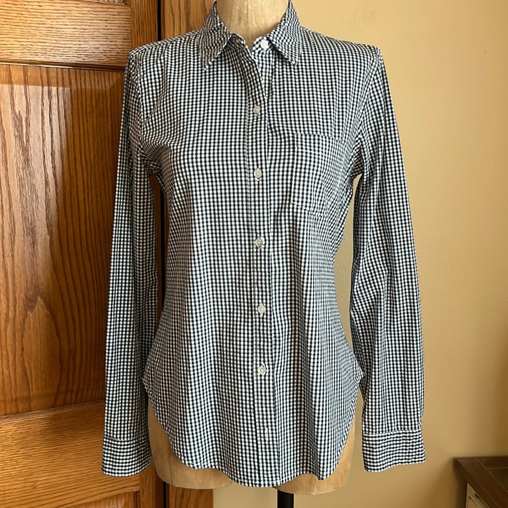 Navy gingham A&F blouse, size S